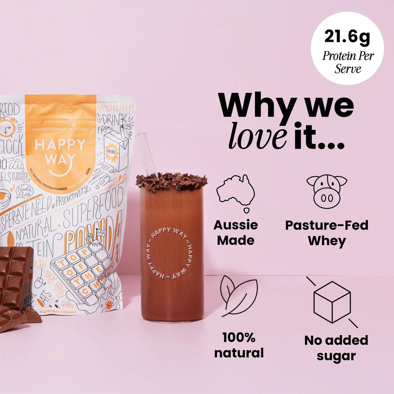 Happy Way Chocolate Whey Protein Powder 60g 