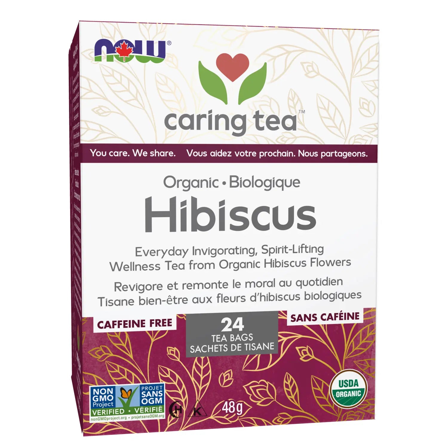 NOW Caring Tea Organic Hibiscus Tea 24 Tea Bags