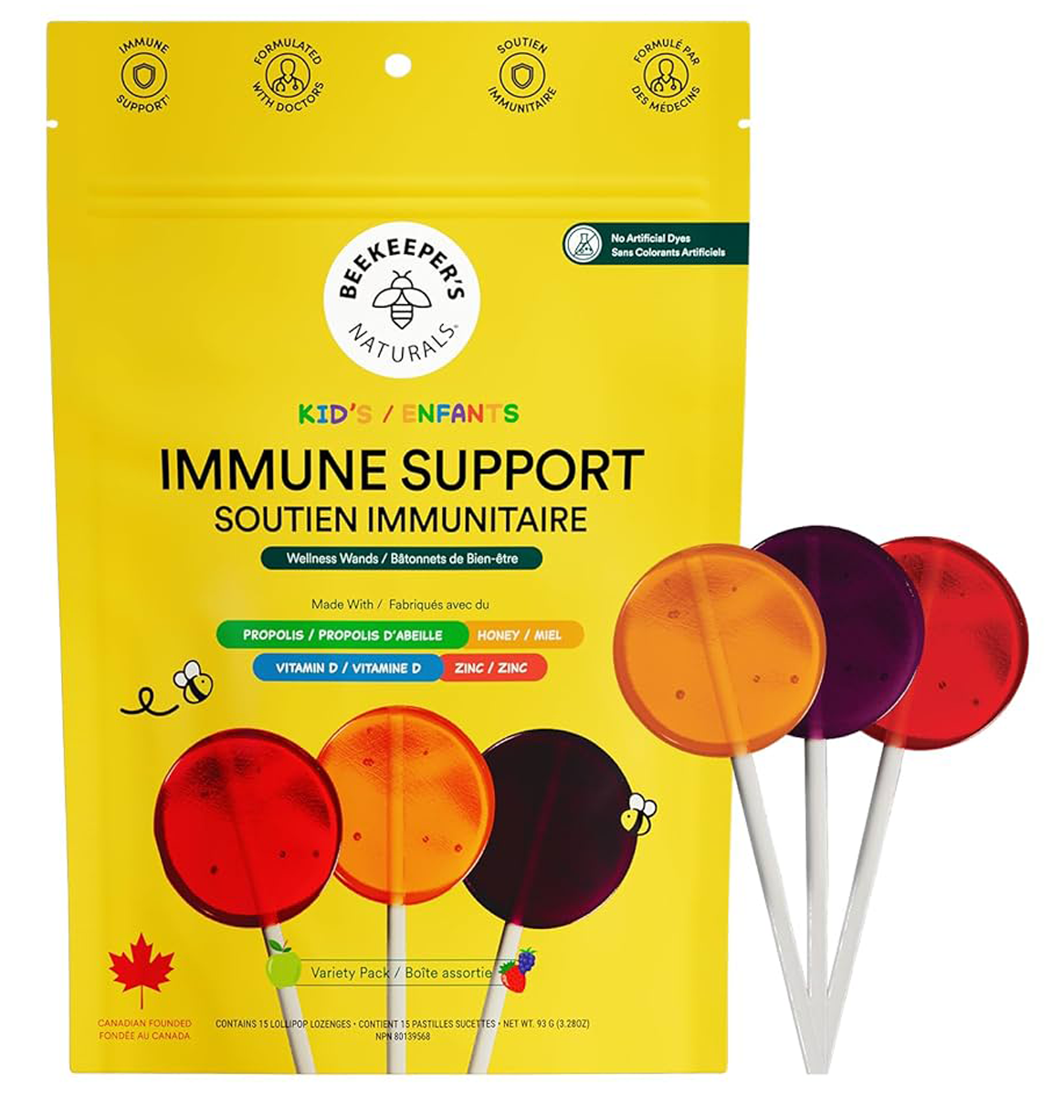 Beekeeper's Naturals Kid's Immune Support Lollipops Variety Pack 15 Wellness Wands