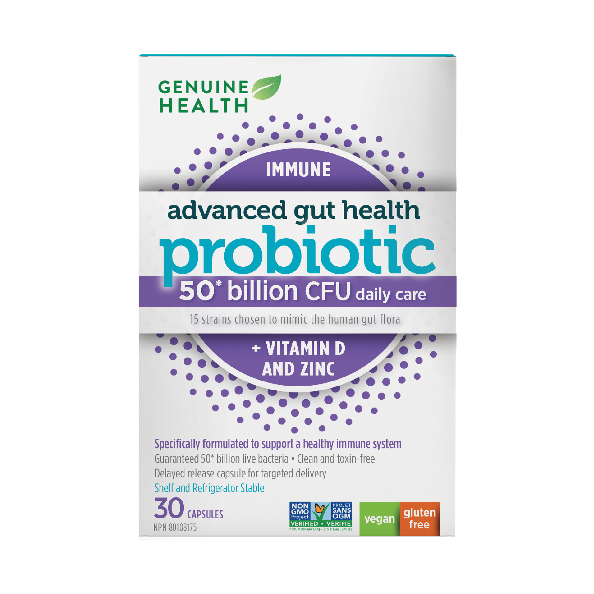 Genuine Health Adv. Gut Health Immune Daily Probiotics 50B 30 Vegan Capsules