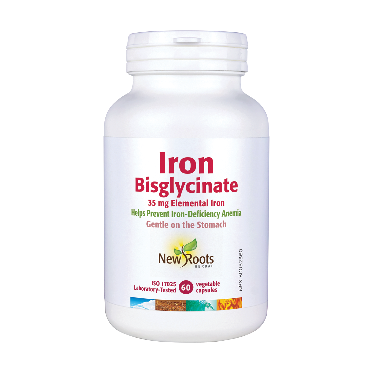 New Roots Iron Bisglycinate 35mg 60 Vegetarian Capsules