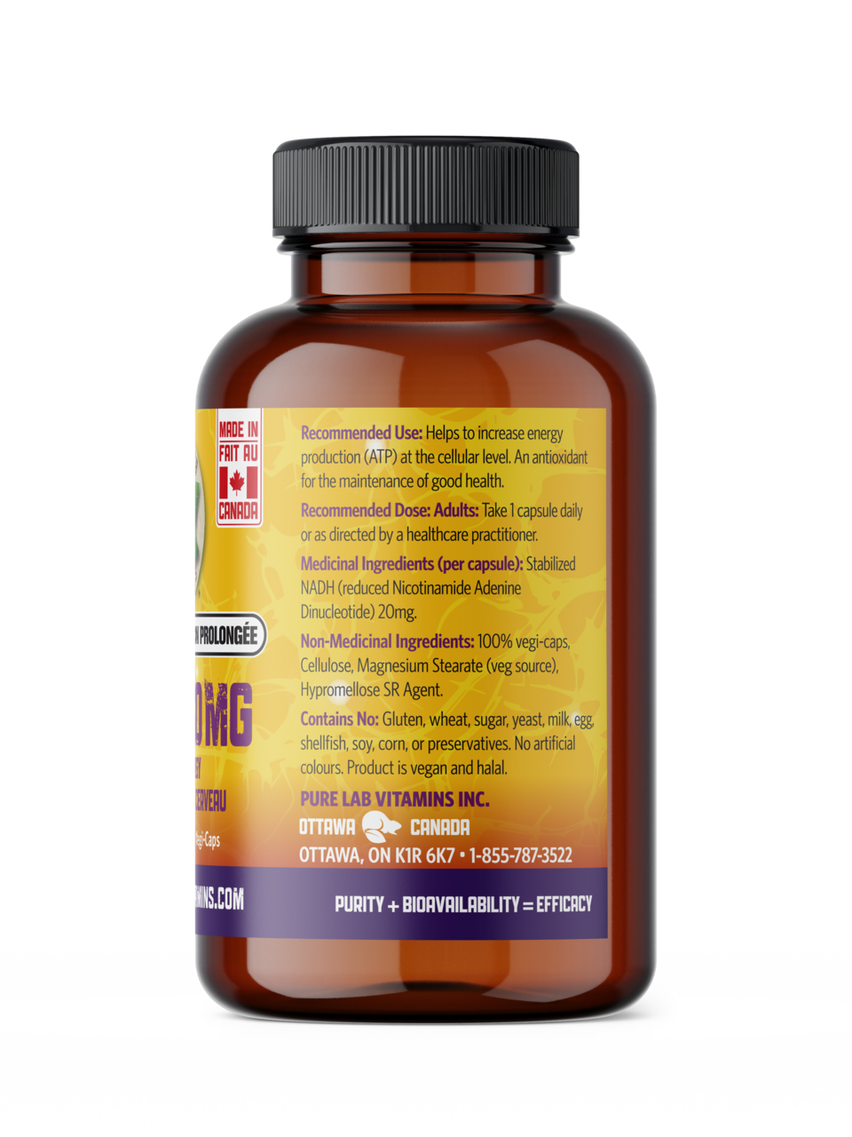 Pure Lab Vitamins NADH 20 mg 60 Slow Release Vegetarian Capsules