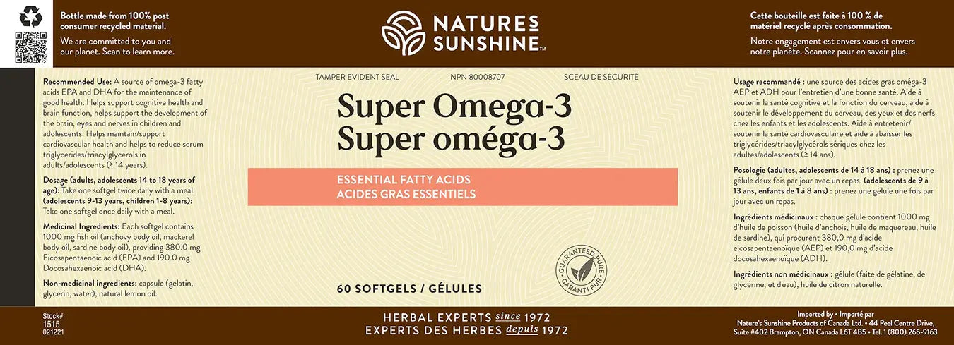 Nature's Sunshine Super Omega-3 60 Softgels