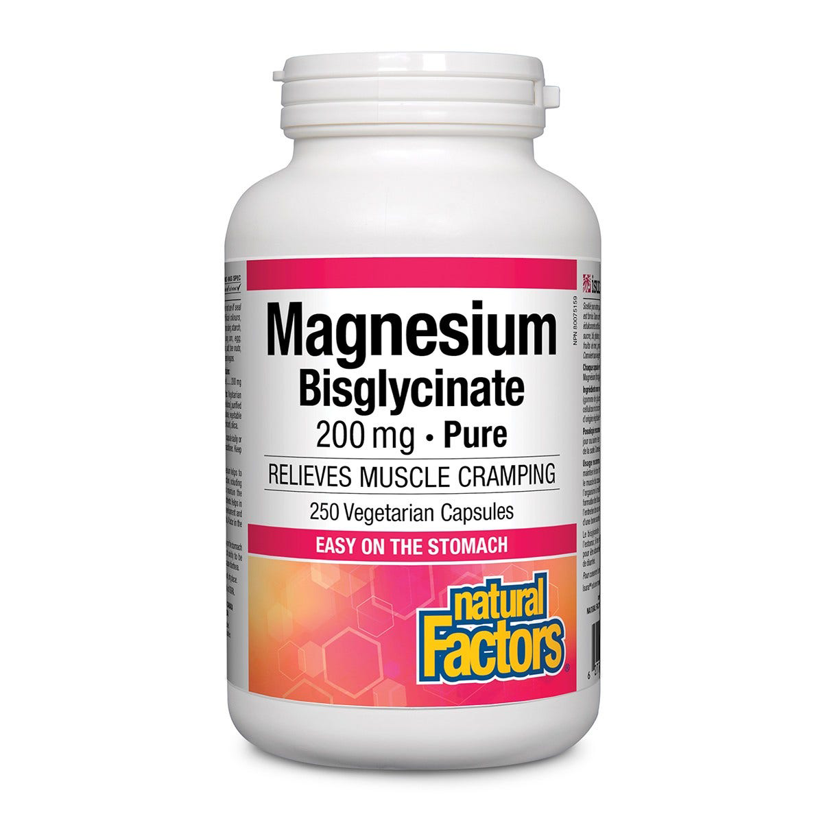 Natural Factors Magnesium Bisglycinate 200mg 250 Vegetarian Capsules