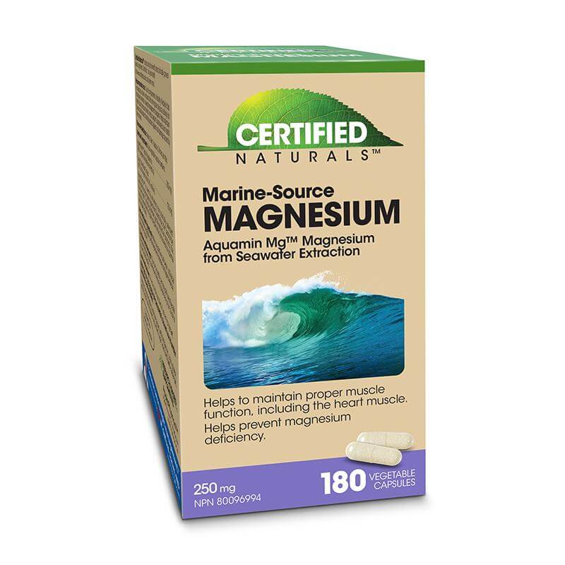Certified Natural Marine-Source Magnesium 250mg 180 Vegetarian Capsules