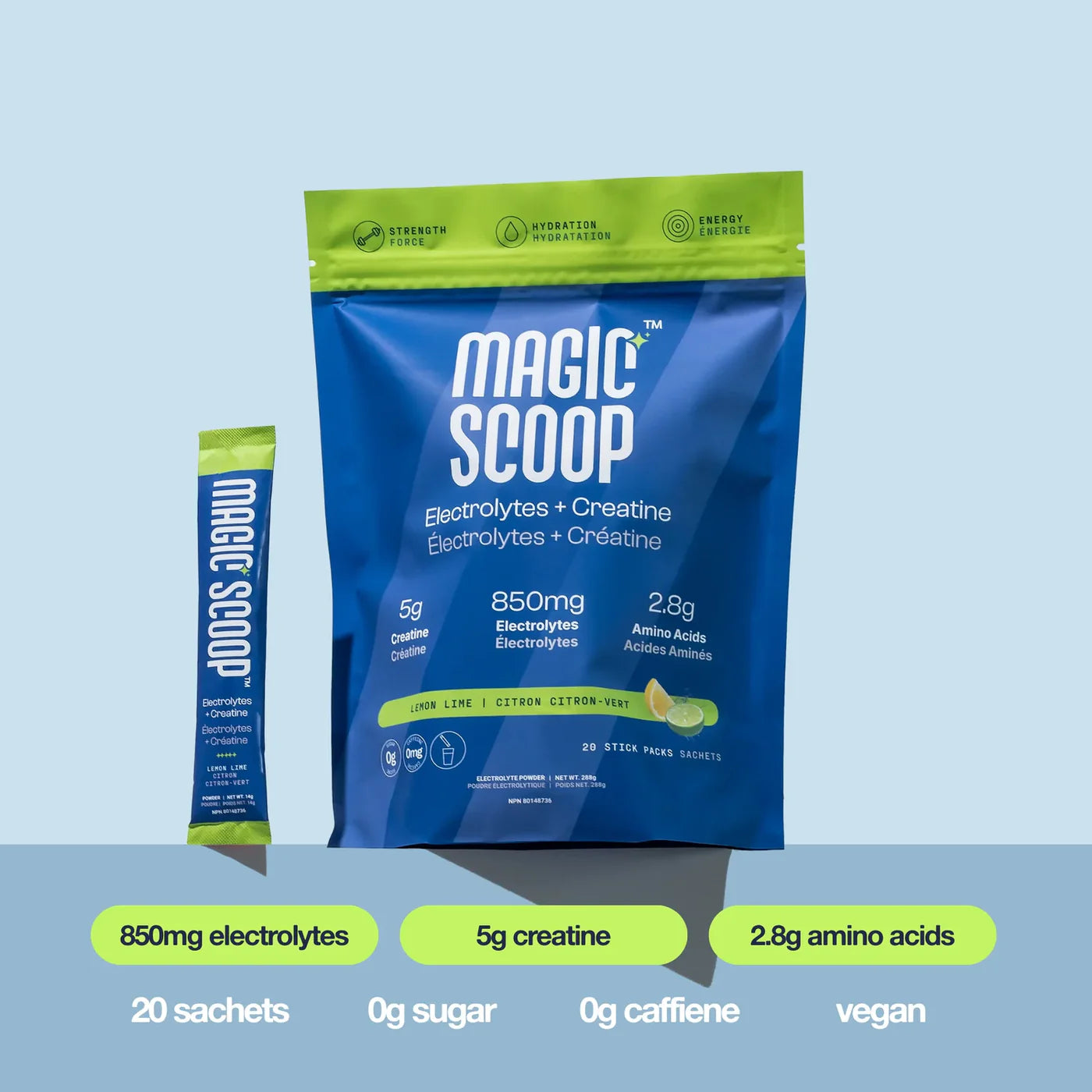 Magic Scoop Electrolytes + Creatine Lemon Lime 20 Sticks