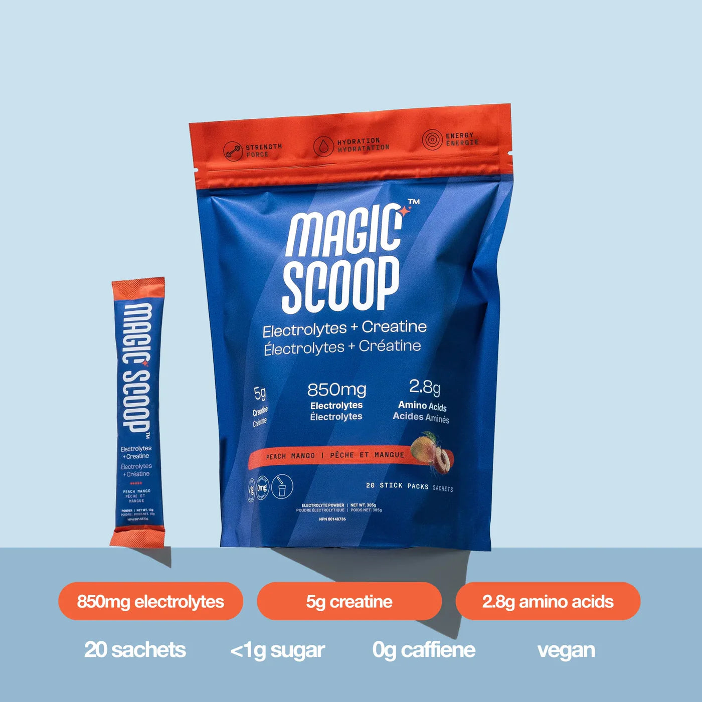 Magic Scoop Electrolytes + Creatine Peach Mango 20 Sticks