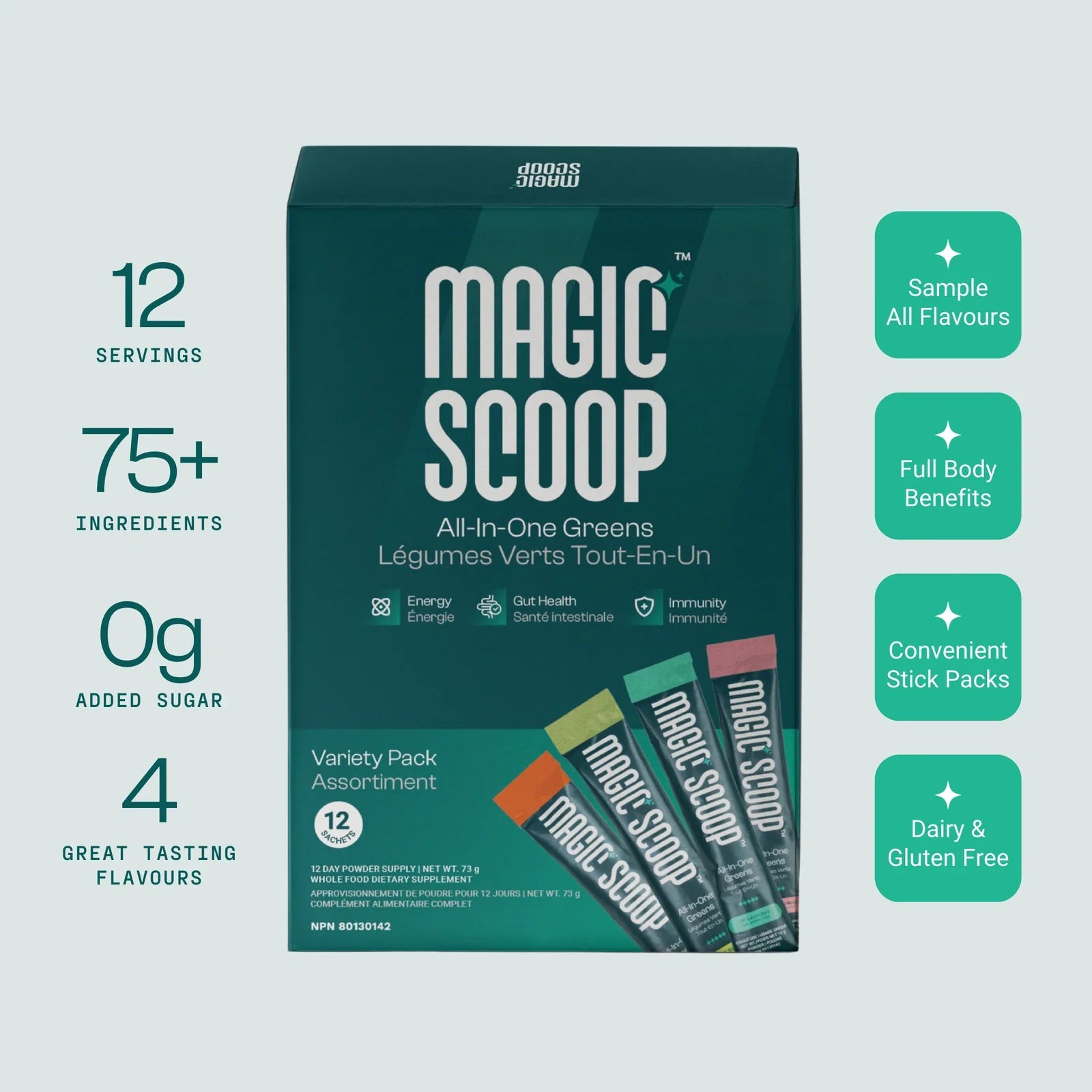 Magic Scoop All-In-One Greens Variety Pack 12 Single Serving Sachets