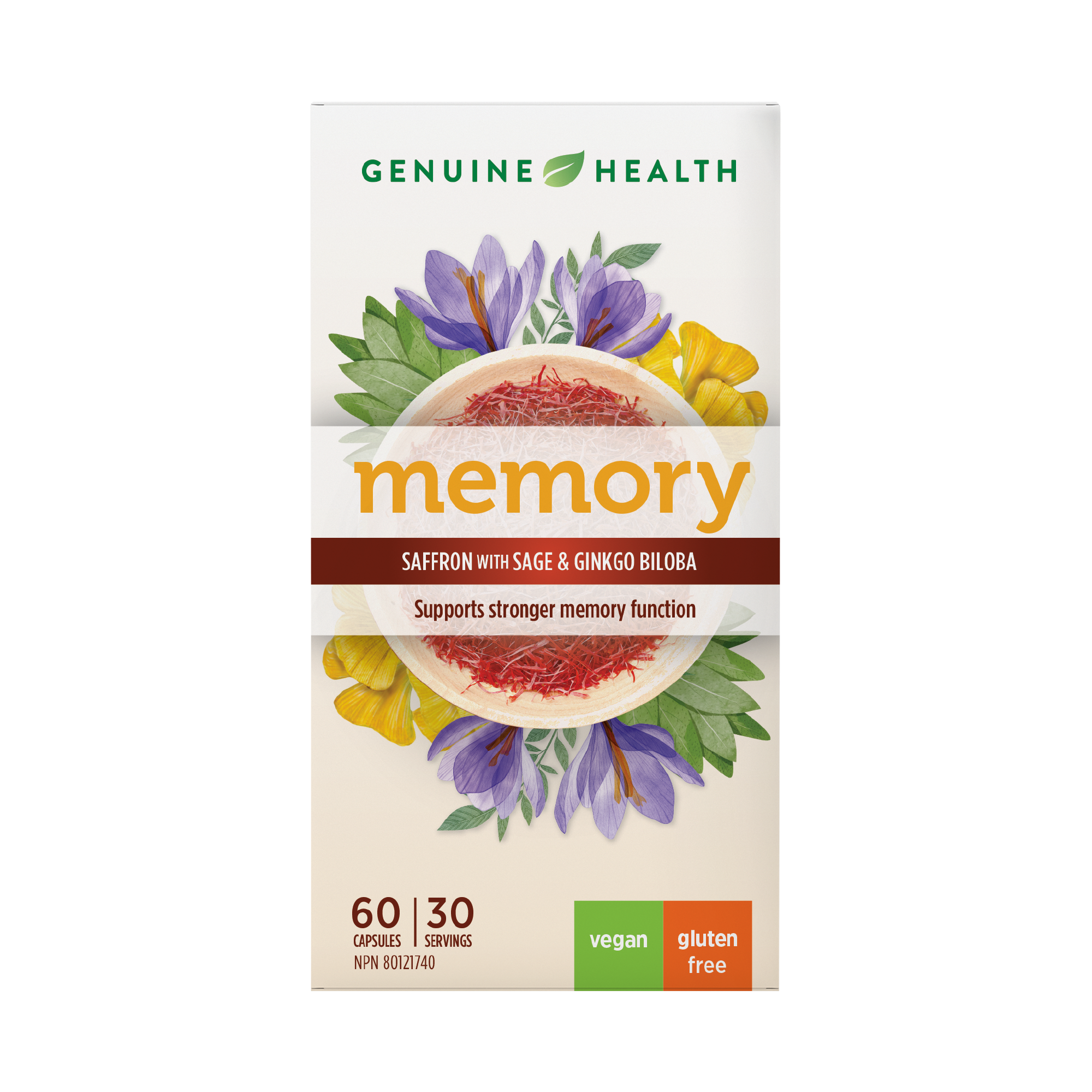 Genuine Health Memory Saffron & Ginkgo 60 Vegetarian Capsules