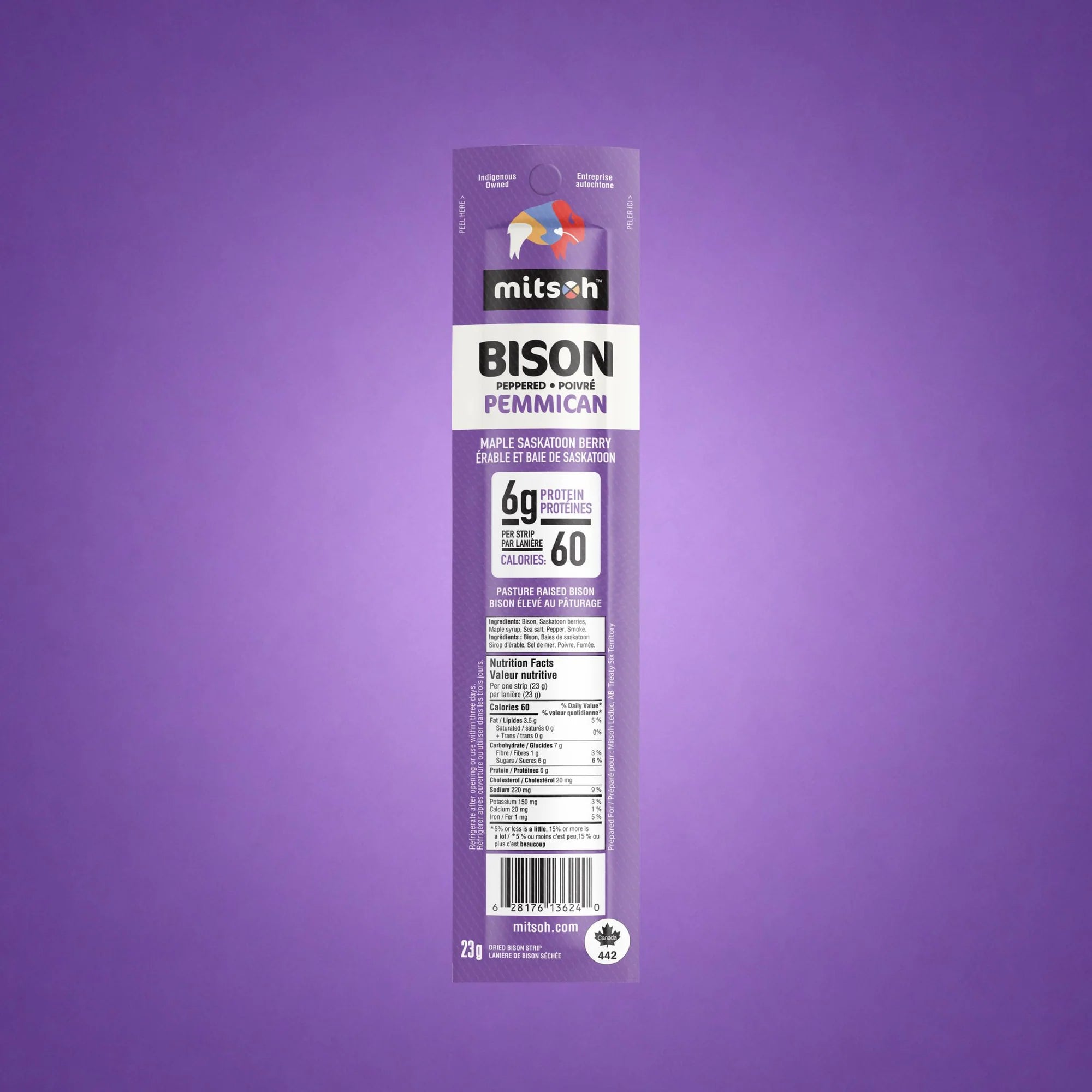 Mitsoh Bison Peppered Pemmican - Maple Saskatoon Berry 23g