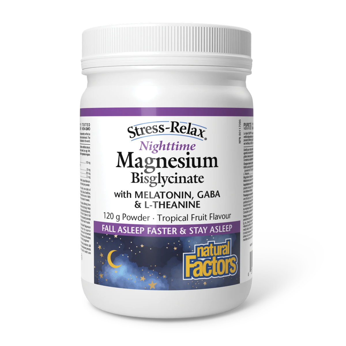 Natural Factors Stress-Relax Nighttime Magnesium Bisglycinate 120g Tropical Fruit Powder