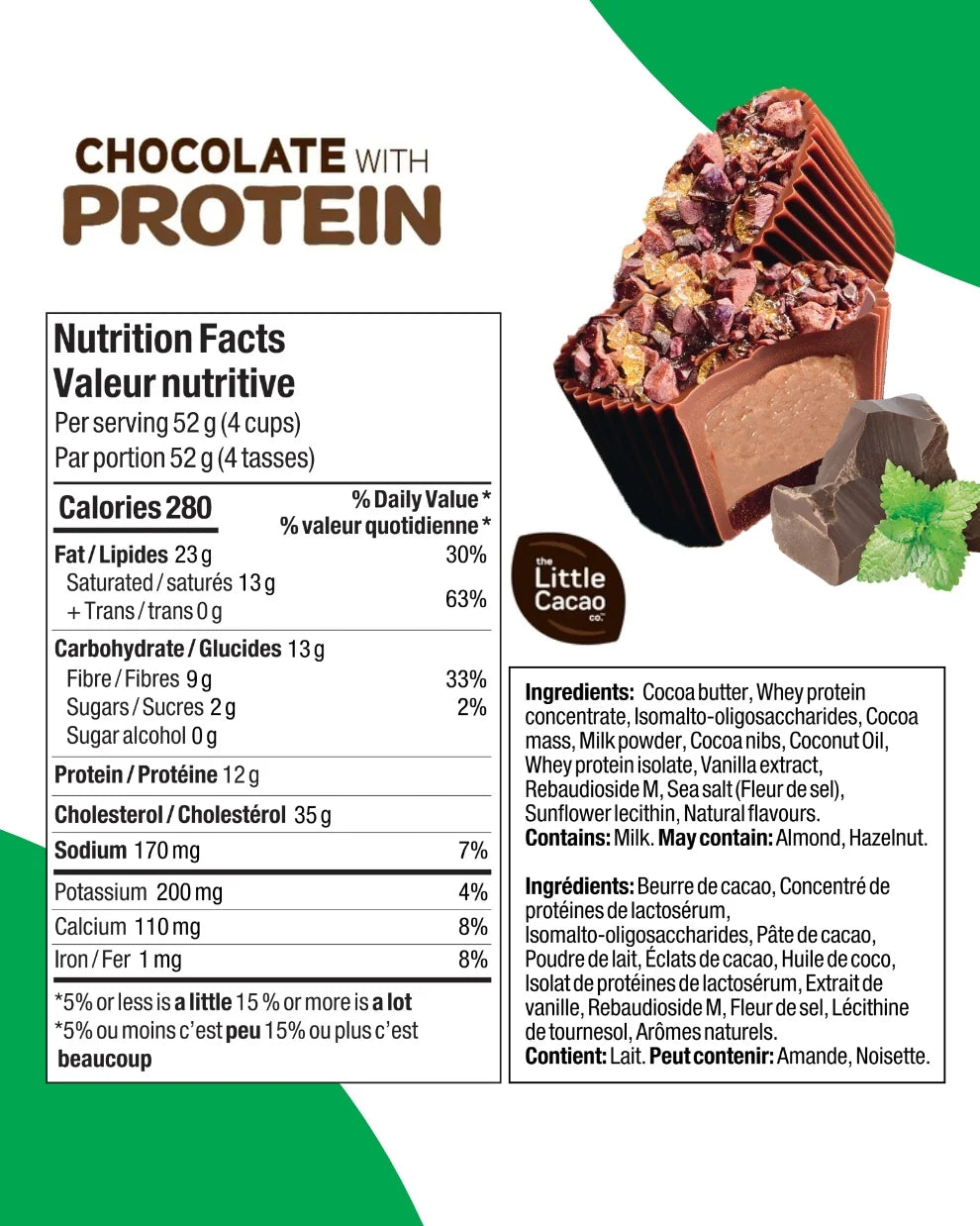 The Little Cacao Co. Chocolate with Protein Mint Mini Cups 8 Pieces