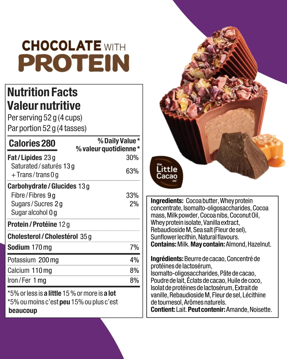 The Little Cacao Co. Chocolate with Protein Salted Caramel Mini Cups 8 Pieces