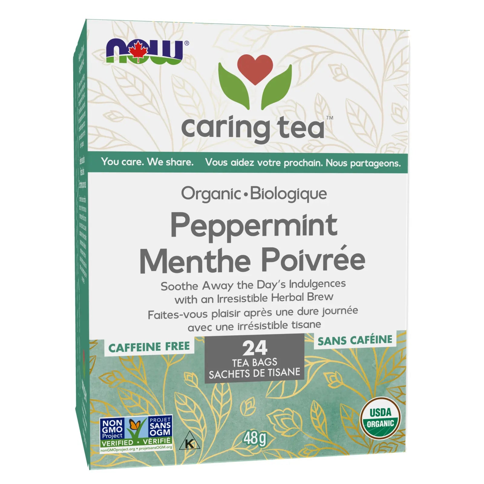 NOW Caring Tea Organic Peppermint Tea 24 Tea Bags