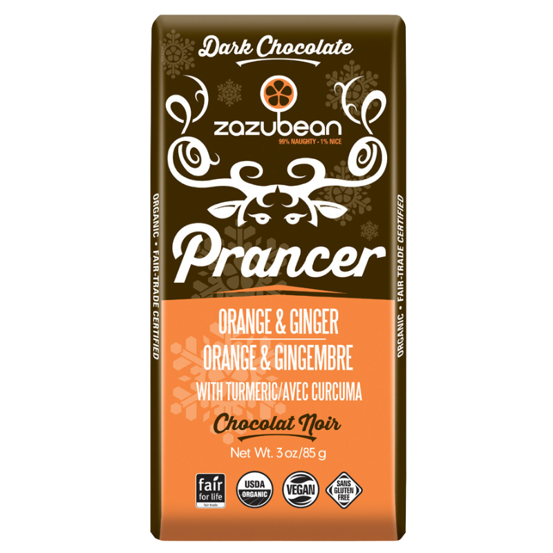 Zazubean Organic Prancer Orange & Ginger Vegan Holiday Chocolate 85g