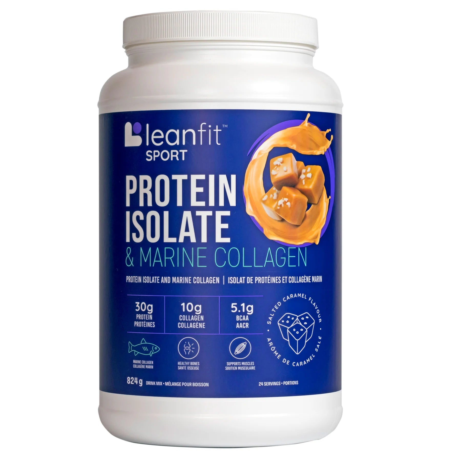 LeanFit Sport Grass-Fed Whey Isolate & Marine Collagen Salted Caramel 824g
