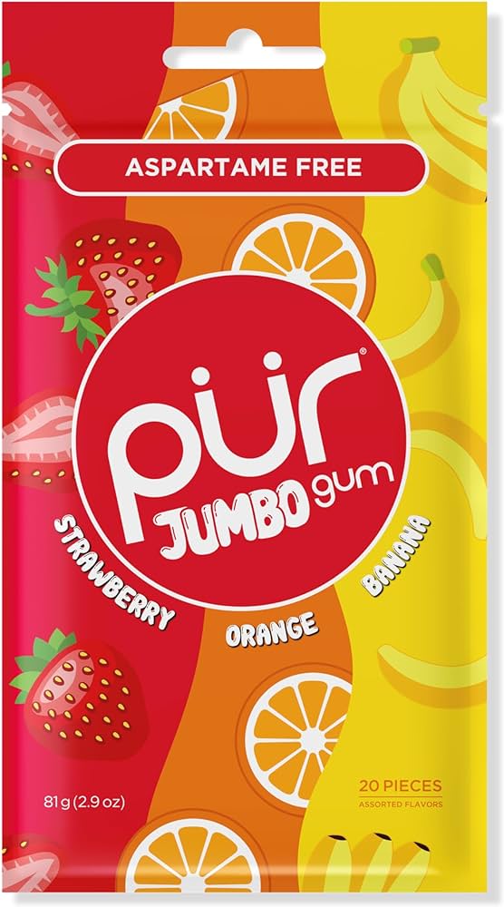 Pur Gum Jumbo Strawberry, Orange, Banana 20 Pieces
