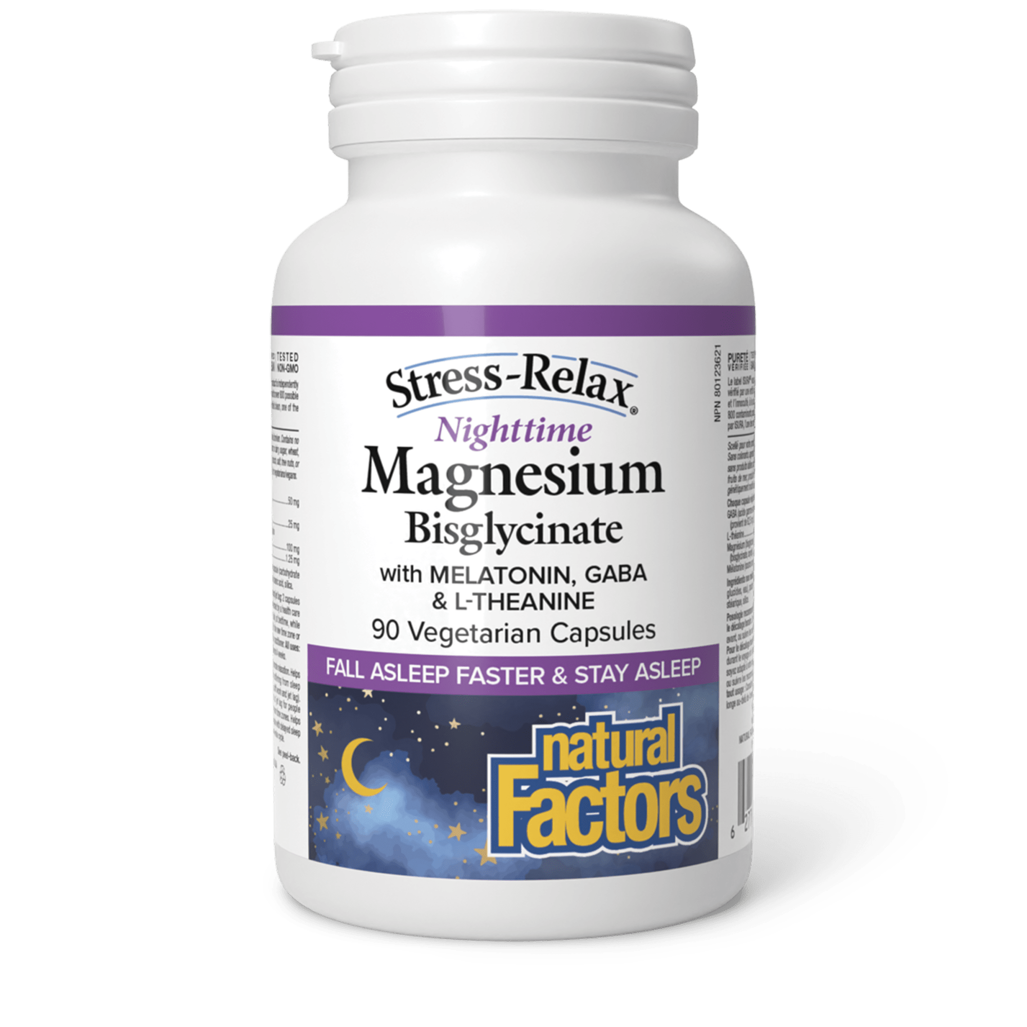 Natural Factors Stress-Relax Nighttime Magnesium Bisglycinate 90 Vegetarian Capsules