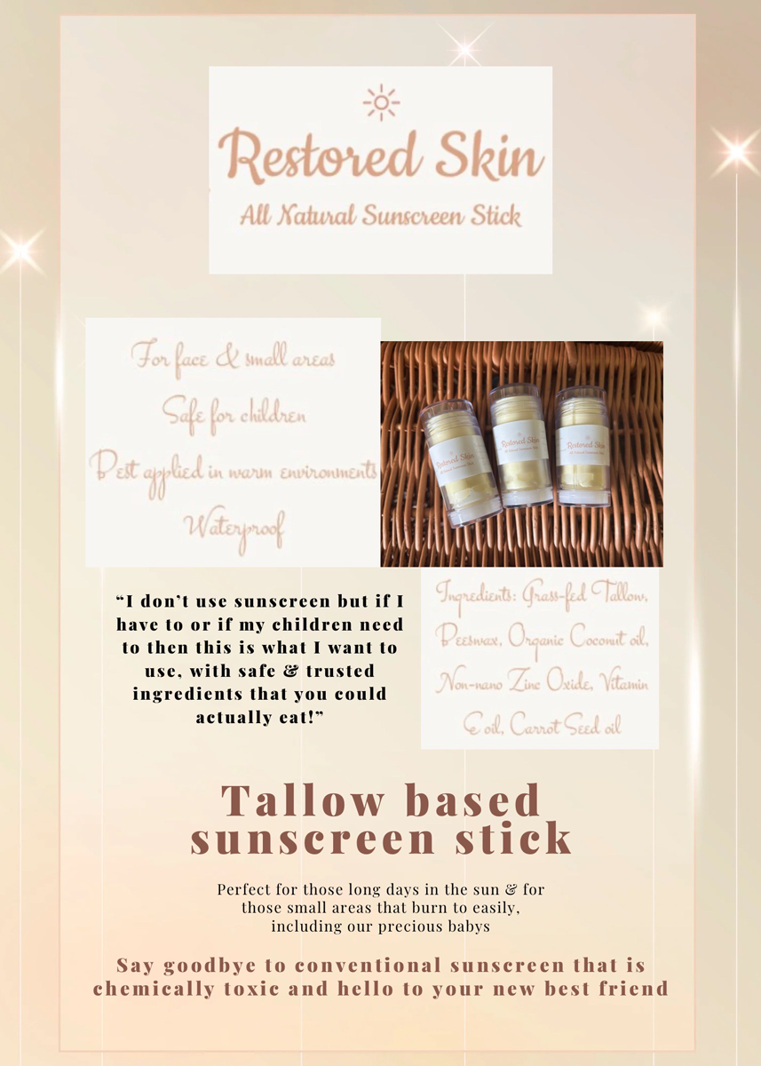 Restored Skin All Natural Tallow Sunscreen Stick 2oz