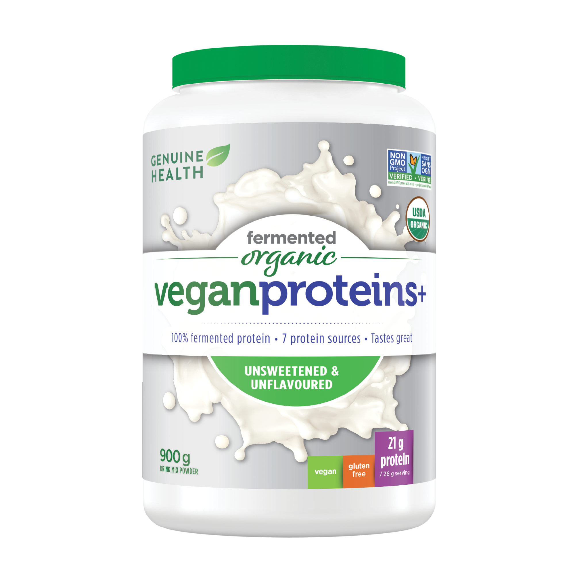Genuine Health Organic Fermented Vegan Proteins+ Unflavoured & Unsweetened 900G