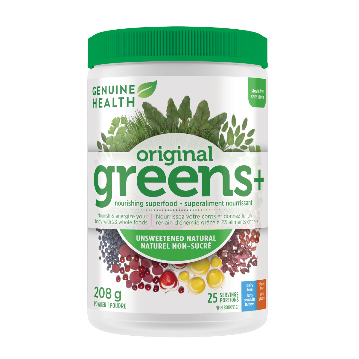 Genuine Health Greens+ Unsweetened, Natural (Stevia-Free) 208g