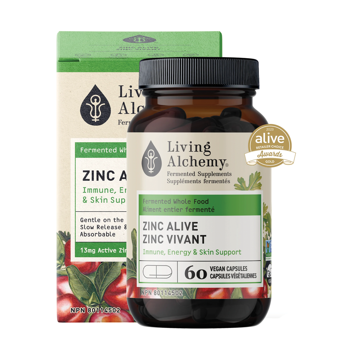 Living Alchemy Fermented Zinc Alive 60 Vegetarian Capsules