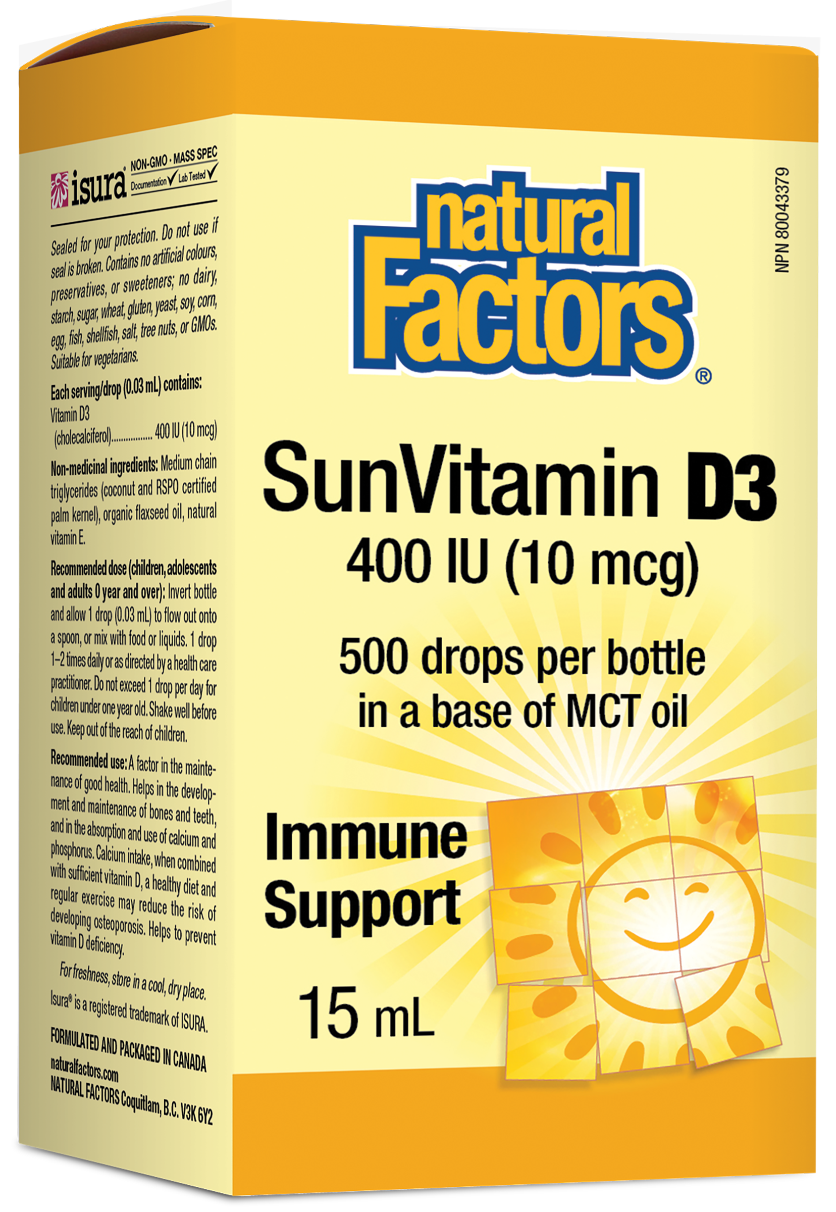 Natural Factors SunVitamin D3 Drops 400 IU 15ml