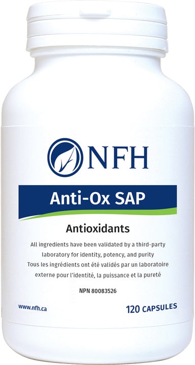 SCIENCE-BASED FORMULATION FOR OPTIMAL HEALTH  NFH Anti‑Ox SAP 120 Vegetarian Capsules  Description  Oxidative stress has become a leading cause of several lifestyle diseases and is a side effect of many others. Cardiovascular diseases, ageing, neurodegenerative diseases and arthritic conditions are all associated with oxidative stress due to reactive oxygen species.