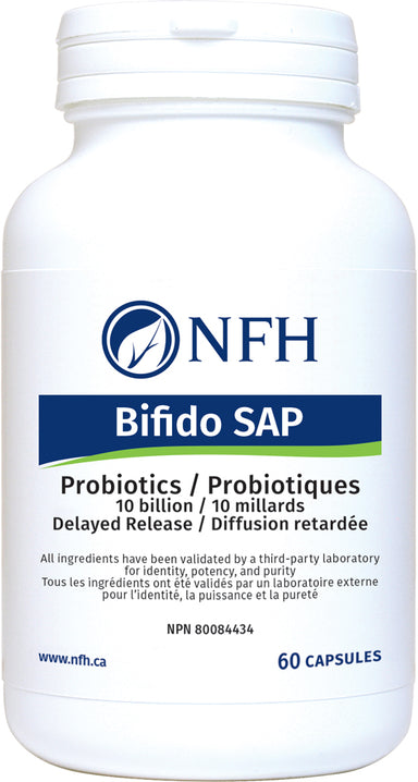 SCIENCE-BASED BIFIDOBACTERIAL PROBIOTIC FOR GASTROINTESTINAL HEALTH  NFH Bifido SAP 60 Vegetarian Capsules  Description  Bifidobacteria represent one of the major genera in the healthy intestinal tract of humans. As one of the earliest colonizers of the early gut microbiota, bifidobacteria play critical roles in the metabolism of dietary components, otherwise indigestible in the upper parts of the intestine, and in the maturation of the immune system.