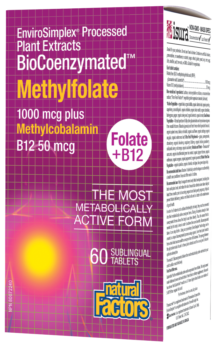 Natural Factors Methylfolate 1000mcg Plus B12 60 Sublingual Tablets