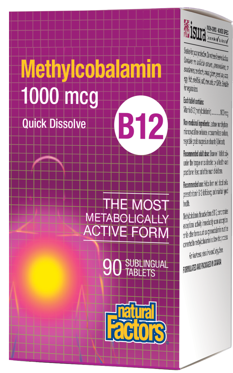 Natural Factors Vitamin B12 Methylcobalamin 1000mcg 90 Sublingual Tablets Quick Dissolve