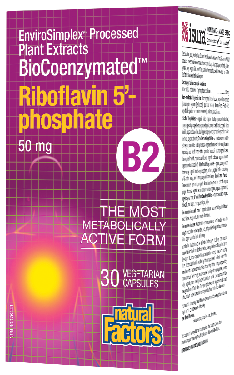 Natural Factors BioCoenzymated Riboflavin 5'-Phosphate B2 30 Vegetarian Capsules