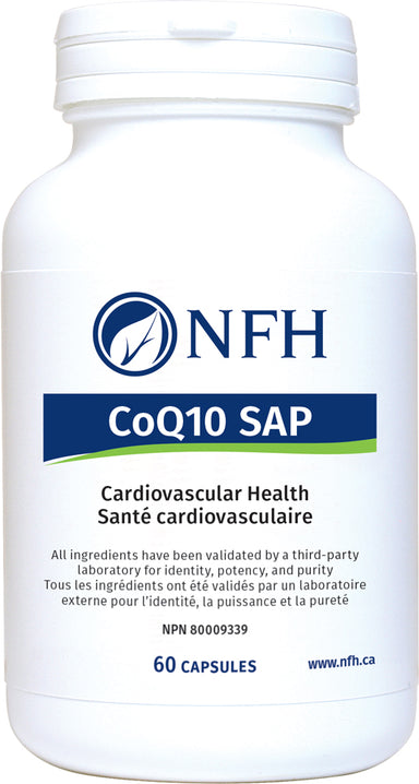 SCIENCE-BASED FERMENTED COENZYME Q10 FOR CARDIOVASCULAR HEALTH  NFH Co‑Q10 SAP 60 Vegetarian Capsules  Description   Coenzyme Q10 is produced by the human body and is necessary for the basic functioning of healthy living cells. CoQ10 is also the vital catalyst in the creation of energy that cells need for life. Without coQ10, the chain of cellular energy is broken and without energy, cellular life ceases.