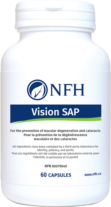 SCIENCE-BASED NUTRACEUTICALS FOR PREVENTION OF DEGENERATIVE EYE DISEASE  NFH Vision SAP 60 Vegetarian Capsules  Description  Vision care is one of the smartest investments that an individual can make. By keeping our eyes healthy, we increase our productivity and overall quality of life. As the baby-boom generation ages, a higher percentage of people will lose their vision quality.