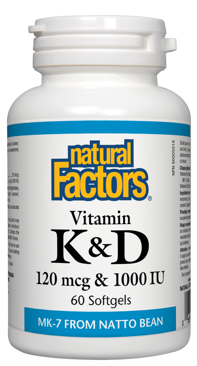Natural Factors Vitamin K & D 120mcg & 1000 IU 60 Softgels