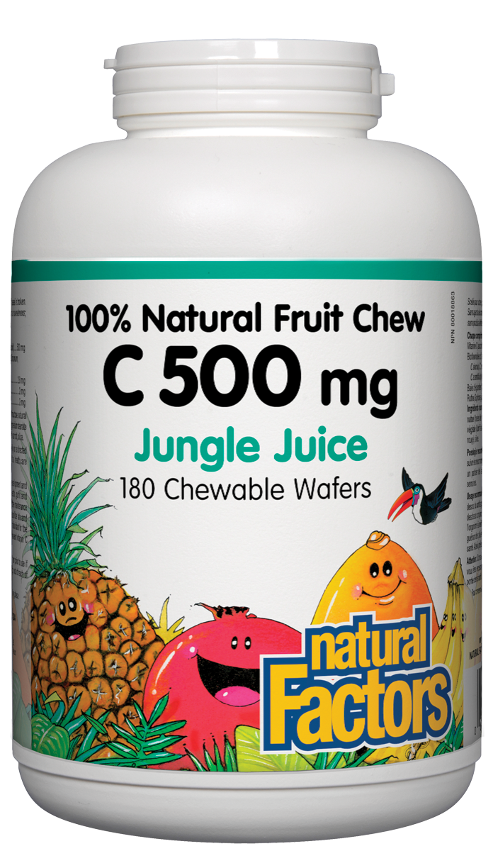 Natural Factors Vitamin C 500mg 100% Natural Fruit Chew Jungle Juice Flavour 180 Chewable Tablets