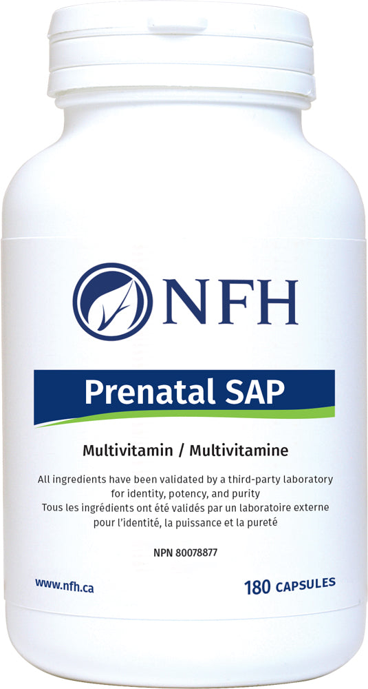 SCIENCE-BASED MULTIVITAMIN FOR PREGNANT WOMEN  NFH Prenatal SAP 180 Vegetarian Capsules  Description  Vitamin and mineral supplementation, while planning for parenthood and during pregnancy, helps ensure optimal nutrition for the health of the mother and unborn baby. Prenatal SAP provides therapeutic doses of a variety of supplemental nutrients aimed at preventing and correcting vitamin and mineral deficiencies, and achieving benefits seen beyond typical dietary intake levels.
