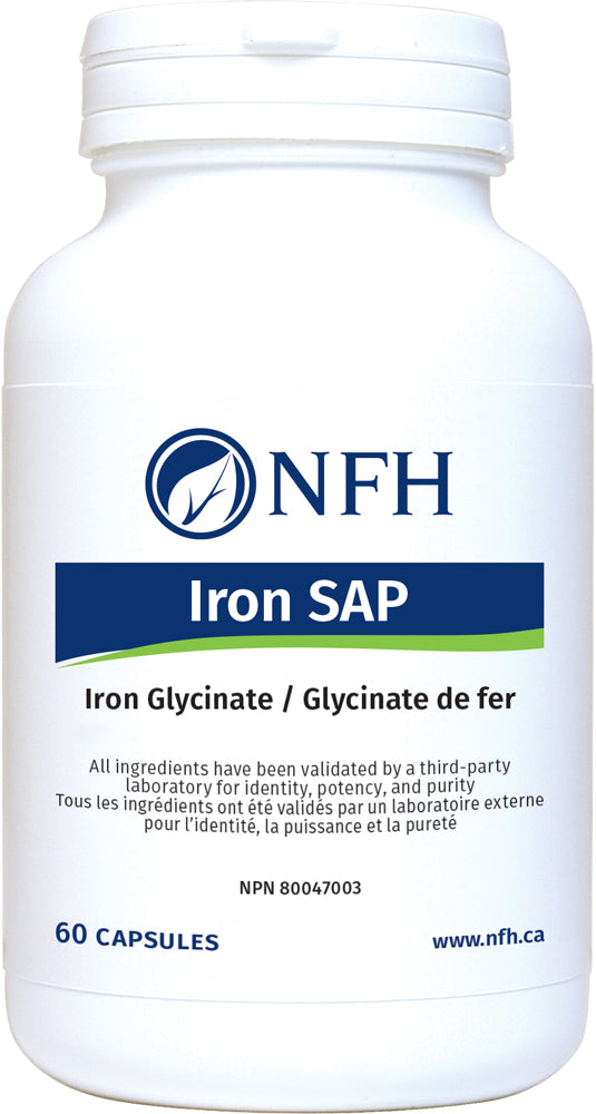 SCIENCE-BASED IRON GYCINATE FOR ENHANCED BIOAVAILABILITY  NFH Iron Sap 60 Vegetarian Capsules  Description  Iron-deficiency anemia is the most prevalent type of anemia in North America. It can cause fatigue, weakness, headaches, and poor concentration. Particularly susceptible are women of child-bearing age and pregnant women, children, undernourished laborers, and the very poor.