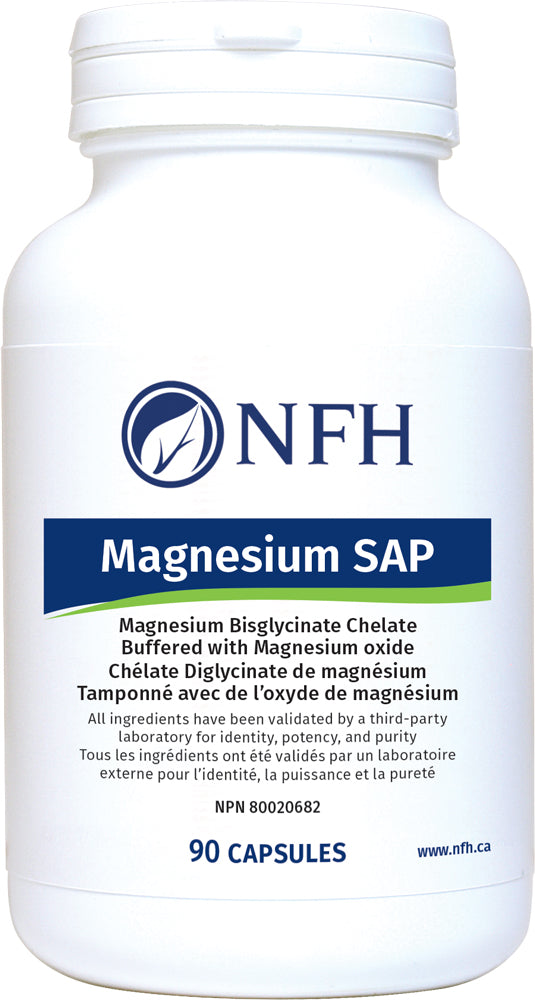 SCIENCE-BASED MAGNESIUM BISGLYCINATE FOR ENHANCED BIOAVAILABILITY  NFH Magnesium Sap 90 Vegetarian Capsules  Description  Magnesium deficiency is one of the most common mineral deficiencies in North America. It can contribute to a multitude of symptoms and long-term health concerns.
