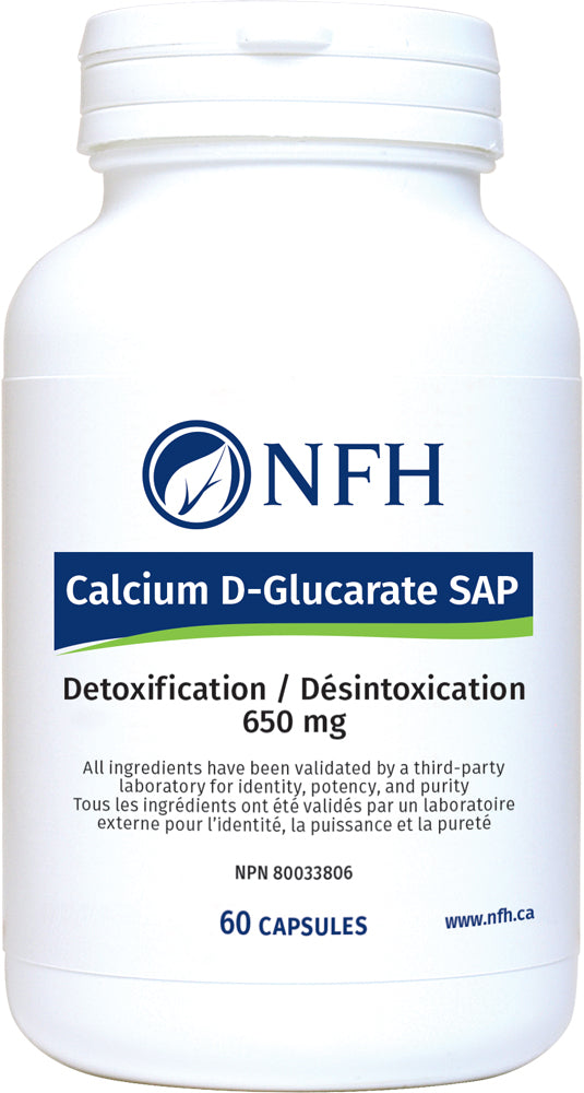 SCIENCE-BASED CALCIUM ᴅ‑GLUCARATE FOR OPTIMAL DETOXIFICATION  NFH Calcium D‑Glucarate SAP 60 Vegetarian Capsules  Description  Calcium ᴅ‑glucarate is a calcium salt of ᴅ‑glucaric acid, which is a naturally occurring substance. Glucaric acid is found in several fruits and vegetables, with its highest concentration being found in cruciferous vegetables, apples, oranges, and grapefruits, and it is also made in small amounts in the human body.