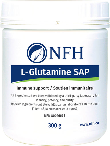 SCIENCE-BASED AMINO ACID FOR GASTROINTESTINAL AND IMMUNE HEALTH  NFH L‑Glutamine SAP 300 g  Description  ʟ-Glutamine is the most abundant amino acid in the human body. Glutamine is metabolized in the small intestine and serves as an important fuel source for intestinal mucosa.