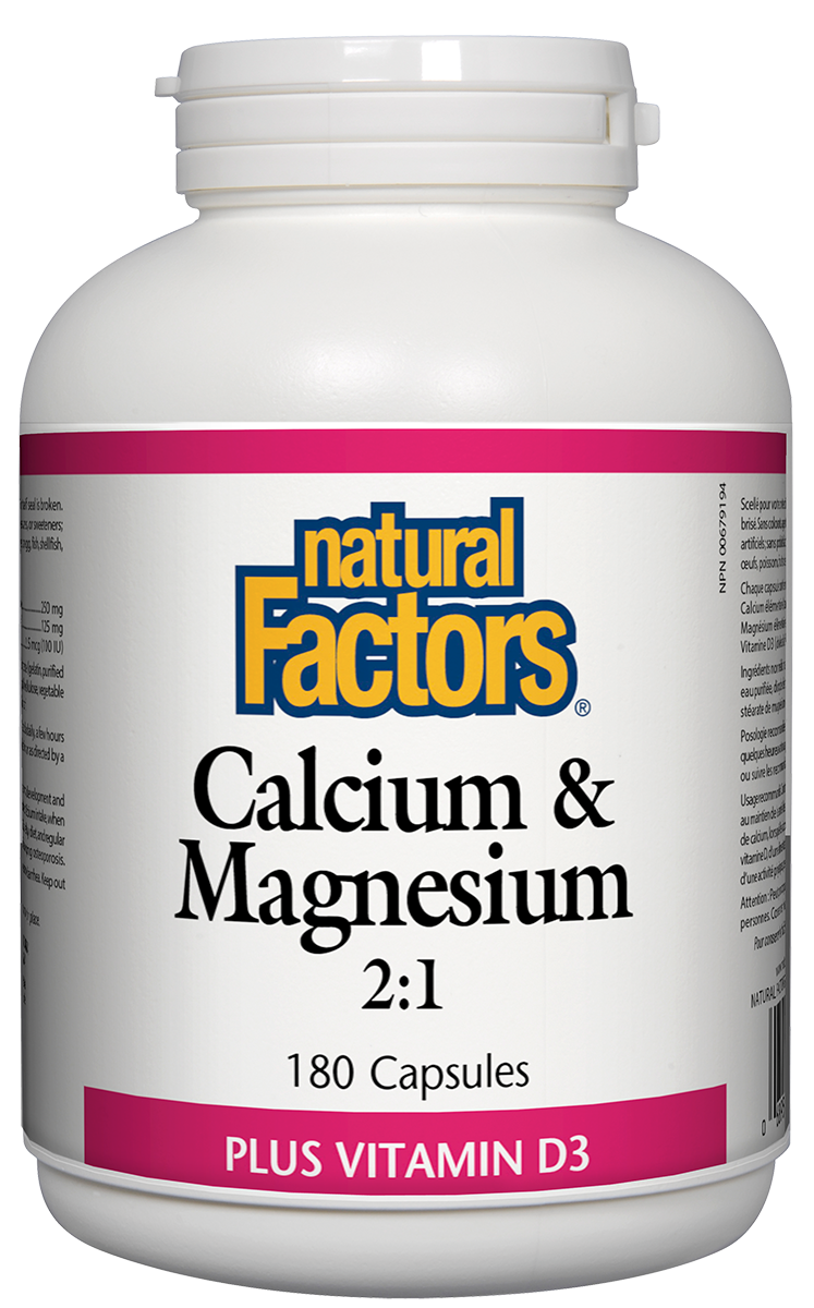 Natural Factors Calcium & Magnesium 2:1 Plus Vitamin D3 180 Capsules