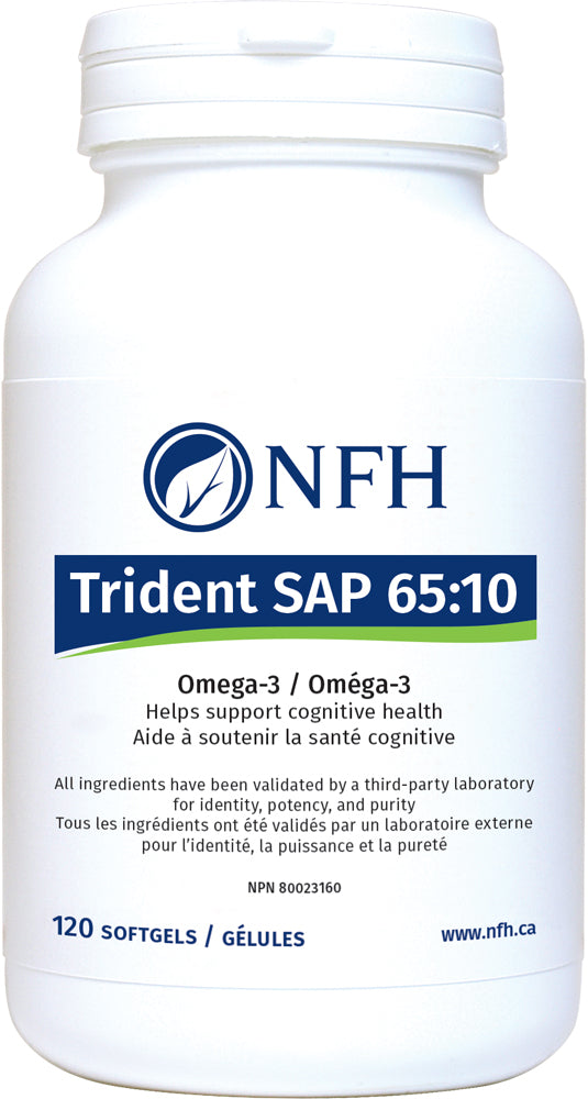 SCIENCE-BASED HIGH-DOSE EPA FOR MENTAL HEALTH AND OPTIMAL MOOD BALANCE  NFH Trident Sap  65:10 (Omega-3)120 Softgels  Description  Mood disorders can affect people at any life stage. An individual suffering from mood disorder can experience a variety of symptoms that may include fatigue, difficulty concentrating, change in appetite, irritability, agitation, withdrawal, insomnia or excessive sleeping.
