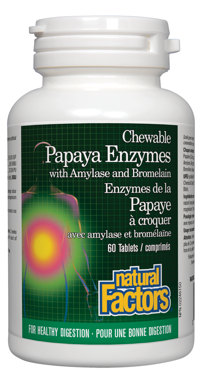 Natural Factors Papaya Enzymes with Amylase and Bromelain 60 Chewable Tablets