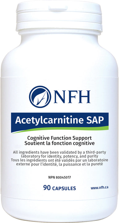 SCIENCE-BASED SUPPORT FOR COGNITIVE FUNCTION  NFH Acetylcarnitine SAP 90 Vegetarian Capsules  Description   Acetyl-ʟ-carnitine is an active form of carnitine that is synthesized in the body or obtained through dietary sources, in particular red meats. For this reason, many people who eat a vegetarian diet may have a relative deficiency. Acetyl-ʟ-carnitine has the ability to cross the blood-brain barrier and neural cell membranes, and therefore can be helpful in conditions affecting the nervous system.