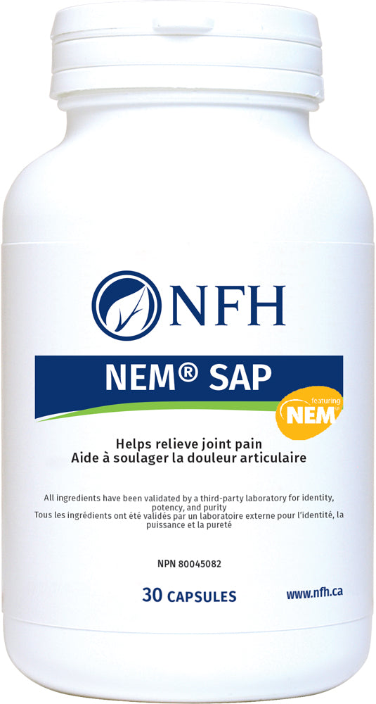 SCIENCE-BASED JOINT SUPPORT  NFH NEM SAP 30 Vegetarian Capsules  Description  Natural eggshell membrane (NEM®) is the thin membrane that forms the inner lining of hen eggshells. It contains many ingredients that are known to help support joint health, including collagen, glucosamine, hyaluronic acid, glycosaminoglycans (GAGs), and chondroitin sulfate, as well as several other proteins and peptides.
