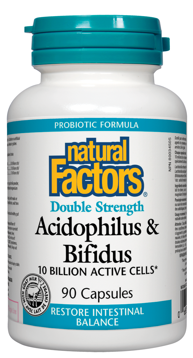 Natural Factors Double Strength Acidophilus & Bifidus 10 Billion 90 Capsules