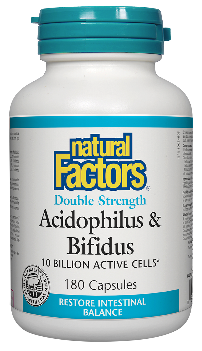 Natural Factors Double Strength Acidophilus & Bifidus 10 Billion 180 Capsules