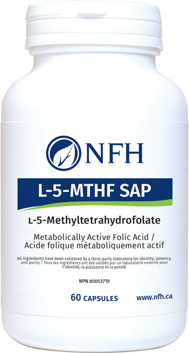 SCIENCE-BASED METABOLICALLY ACTIVE FOLIC ACID  NFH L‑5‑MTHF SAP 60 Vegetarian Capsules  Description  Folic acid, or folate, is a B vitamin that must be derived from either dietary sources or via supplementation. Folate is necessary for a biochemical process in the body called “methylation” or “one-carbon metabolism.” This process does not work adequately in a significant number of individuals who have a genetic polymorphism