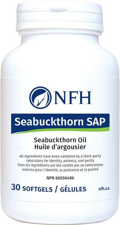 SCIENCE-BASED OMEGA‑7 FATTY ACID  NFH Seabuckthorn SAP 30 Softgels  Description  Seabuckthorn SAP contains a source of omega‑7 fatty acids also known as palmitoleic acid. Seabuckthorn seed oil and seabuckthorn fruit oil provide essential fatty acids for the maintenance of good health. Seabuckthorn (SBT) is a deciduous shrub that is native to both Europe and Asia.